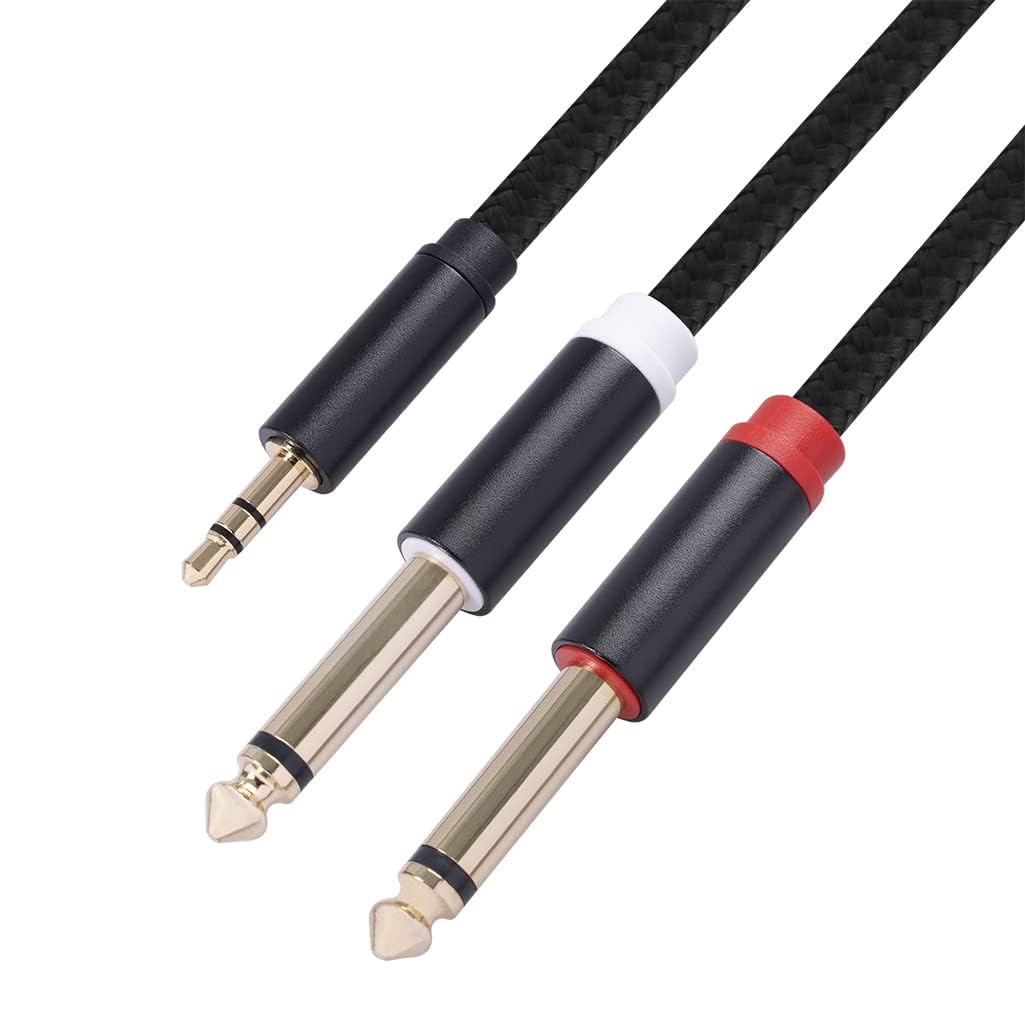2 cavi audio TRS da 3,5 mm a doppio 6,35 mm stereo da 1/8 TRS a doppio 6,35 mm 1/4 TS mono Y, splitter audio per smartphone, mixer, PC, lettore CD, altoparlanti e sistema stereo domestico