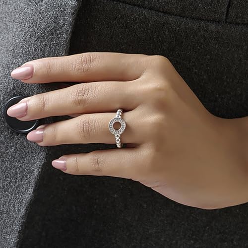 Image of TRUESILVER ACPL 925 Sterling Silver Eternity Wedding Band Pave CZ Circle Caviar Bead Statement Ring for Women