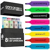 OfficeTree 8 Lustige Textmarker Set in Box - Fiese Sprüche - Textmarker Lustig - Textmarker mit Sprüchen als Lustige Büroartikel für Studenten, Lehrer, Arbeitskollegen