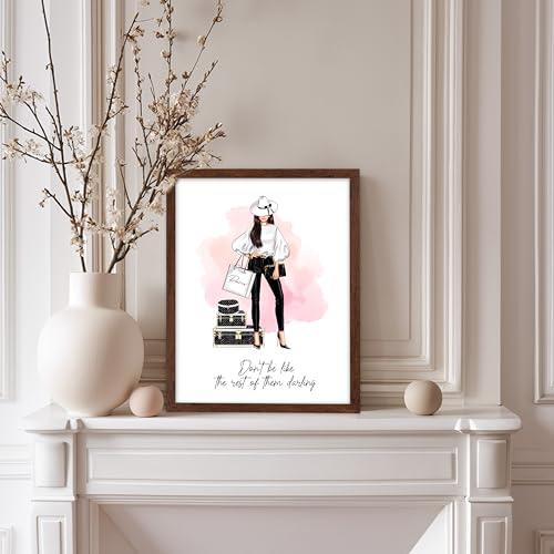 Image of Poster Master Don't Be Like The Rest of Them Darling Poster - Fashion Print - Positive Quote Art - Trendy Art - Gift for Women & Fashionista - Decor for Bedroom or Girls Room, 11x14 Brown Framed