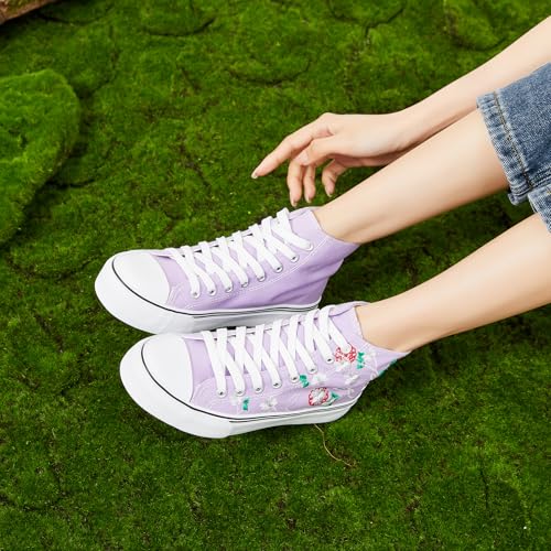 Image of ZGR Womens High Top Canvas Sneakers,Lace-up Casual Tennis Walking Shoes | Breathable canvas upper,memory foam comfort,non-slip outsole,high-top lace-up,for walking,tennis,travel,casual