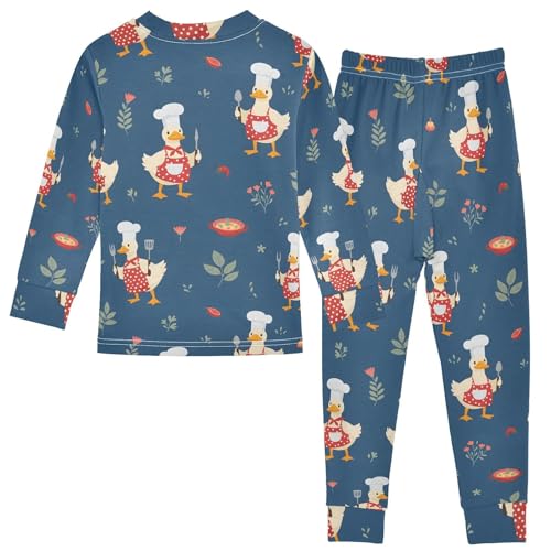 Pajama Sets Long Sleeve Chef Ducks Cooking Pattern Soft Comfy Sleepwear 2 Piece PJS 3-8T3