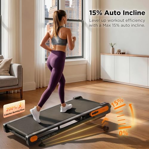 Image of Vitalwalk Walking Pad Treadmill with Incline, Full Deck 15% Auto Incline, Portable Under Desk Treadmills for Home Office, 4-Way Mobility & Vertical Storage, Vibe Speaker, 330LBS Capacity, 39.5 inch x 16 inch