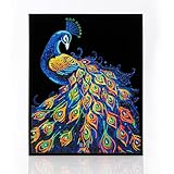 DIAMOND DOTZ 2594357 Original 5D Diamond Painting Set, Neon Pfau, mit Neonfarben und Samt, DIY Diamant Malerei Bilder für Erwachsene und Kinder ab 12 Jahren, Intermediate
