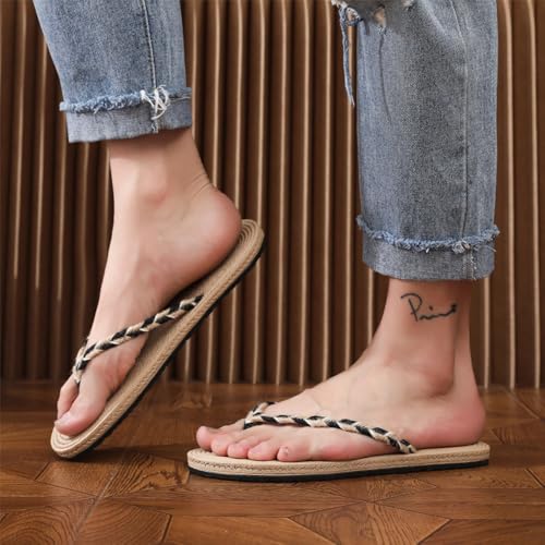 Premium Comfort Faux Straw Design Yoga Mat Flip Flops For Men Thong Sandals Slides Summer Slippers Indoor Outdoor Footwear3