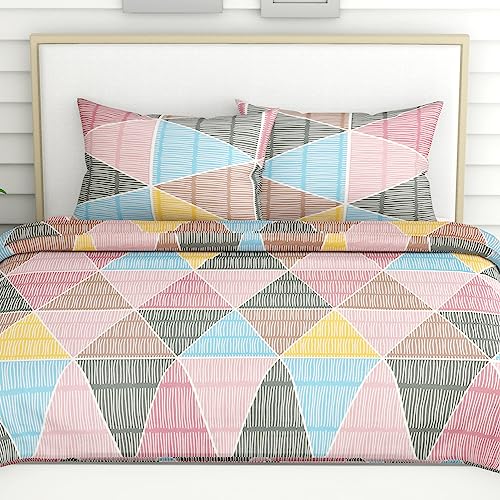 Image of Haus & kinder Double Bedsheet for Queen Size Bed | 90 x 100 Inches 144 TC Cotton Bedsheet for Double Bed with 2 Pillow Covers - Pyramid Repeat Triangle