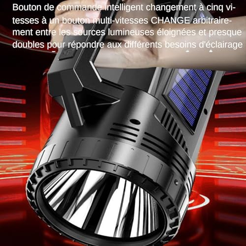 Lampe torche solaire 800 lumen LED rechargeable pour camping et extérieur