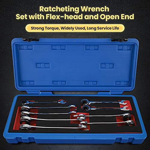 Anbull Tubing Ratchet Wrench Set Metric 9pcs（8-17mm）, Combination Ratcheting Wrench Set with Open-end Fixed Head, 72 Gears CR-V Chrome Vanadium Steel Constructed - image 6
