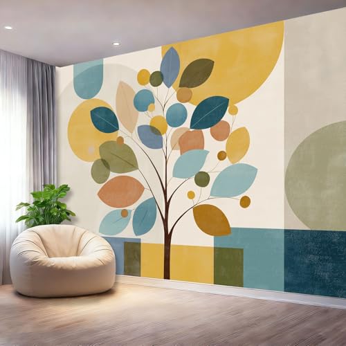 Papel Pintado Panorámico Moderno Árboles Línea Geométrico - Póster Mural 200 x 140 cm Papel Decorativo de Pared para Salón Dormitorio Habitación Infantil Restaurante Decoración, Vistoso