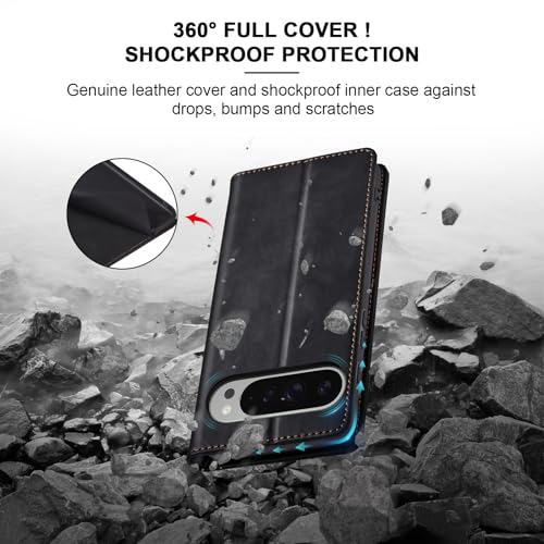 Image of Jasonyu Flip Wallet Case for Google Pixel 9 Pro XL,Leather Magnetic Folio Cover with Card Holder,Kickstand - TPU Shockproof Durable Protective Phone Case,Black