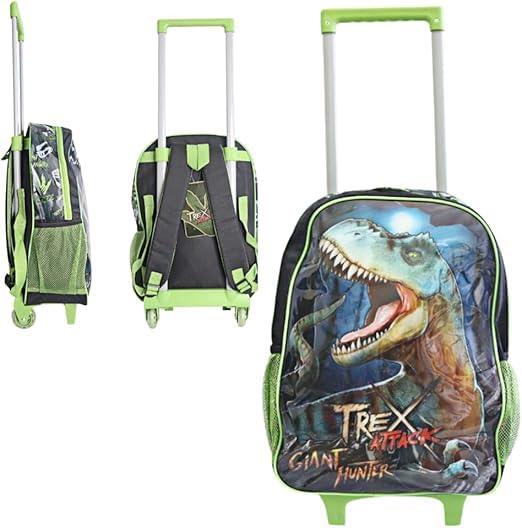 Mochila de Rodinhas Infantil Estampa Dinossauro T-Rex, Poliéster, 23 Litros, 3 Compartimentos, e Kit com Lancheira Infantil T-Rex (Mochila de Rodinhas Dinossauro T-Rex)