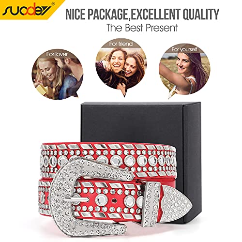 Rhinestone Belt for Men Women SUOSDEY Western Cowboy Cowgirl Bling Studded Leather Belt for Jeans Pants