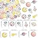 Ephlyn 54Pcs Edible Space Astronaut Cupcake Toppers Edible Rice Paper Space Girl Moon Star Rocket Planet Cupcake Picks Space Theme Women Men Birthday Party Anniversary Party Decorations Supplies Pink