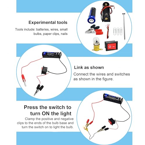 Image of VGRASSP Educational Electric Bulb Circuit Toy Set for Kids - DIY Science Experiment Kit with Light Bulb, Switch, Wires and More - Physics Learning Toy Kit - Multicolor