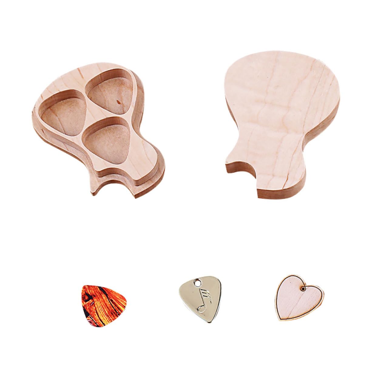 Mikikit 1 Juego Caja de Almacenamiento de Púas de Guitarra Forma de Guitarra de Madera de Arce con Púas Resistente y Duradera para Guitarristas y Músicos