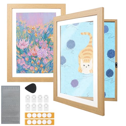 Kids Art Frame 2 PACK Kids Artwork Display Frame Front Opening A4 Picture Frame Changeable Childrens Artwork Display Photo Storage Frames Kids Art Projects (Wood)