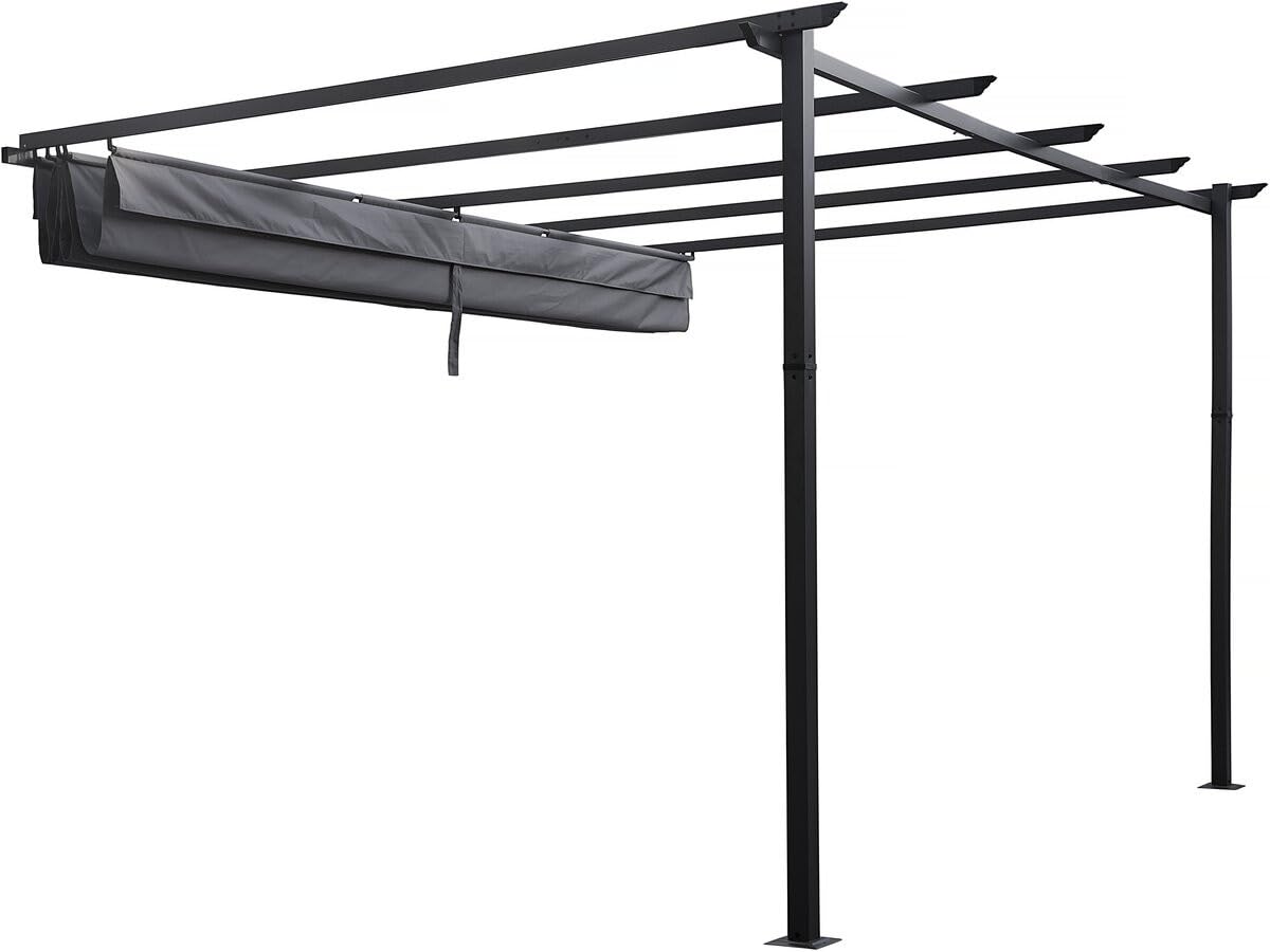 Pergola adossée en Aluminium avec Toit rétractable- 3 x 4 m - Gris