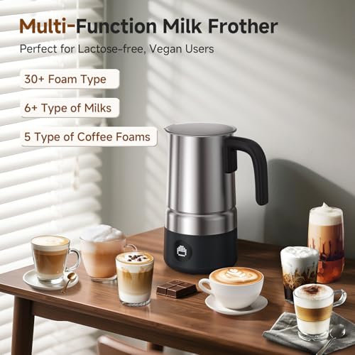 Image of Milk Frother and Steamer [Upgraded], AMZCHEF All-in-1 Detachable Frother for Coffee 600W, Automatic Warm and Cold Foam Maker, Stainless Steel Jug, Dishwasher Safe, LED Display