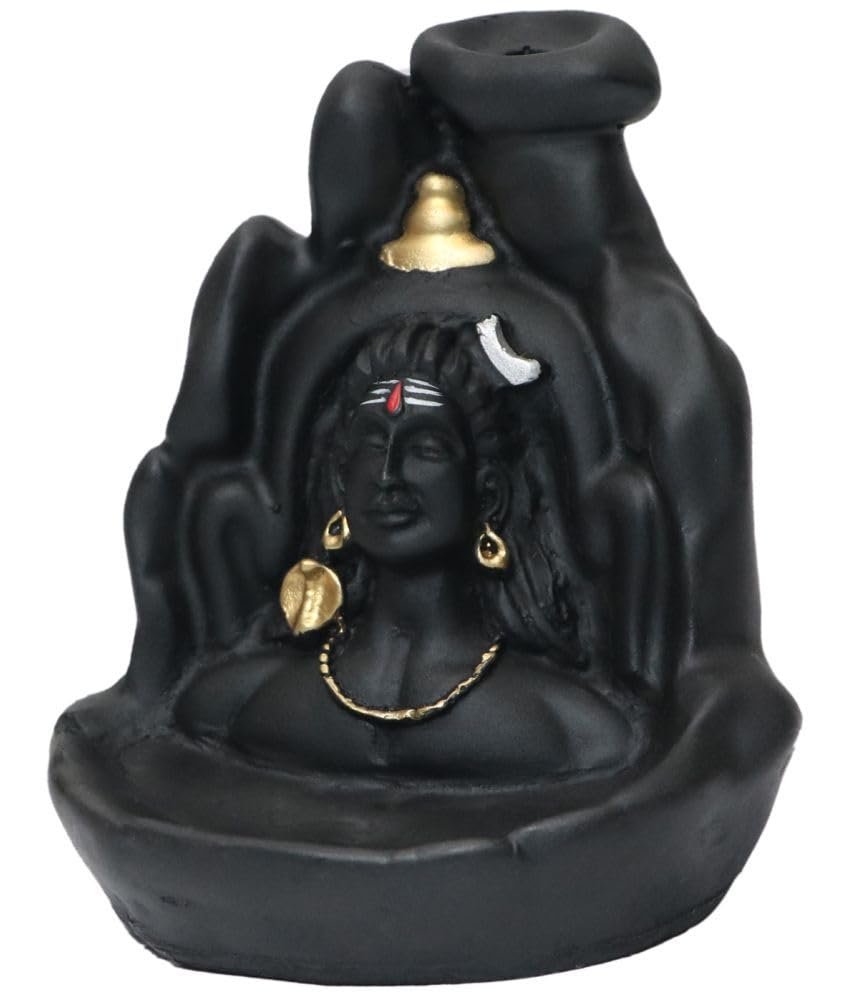 Image of CRAFTAM Polyresin Adiyogi, Mahadev, Shiv Shankara Backflow Cone Incense Holder Decorative Showpiece with 20 Smoke Backflow Scented Cone Incenses