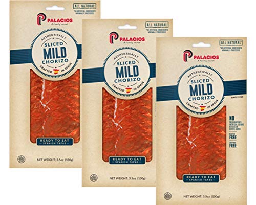 Authentic Spanish MILD Chorizo Sliced Imported from Spain. Mild 3.5 OZ Pack of 3
