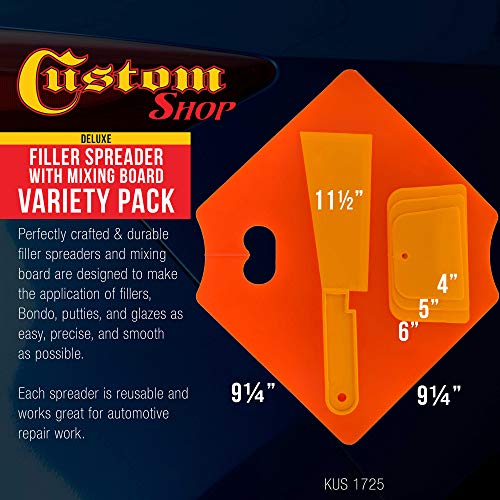 Custom Shop Body Filler Mixing Board with 4, 5, & 6 Inch Plastic Body Filler Spreader Tools for Automotive Body Fillers, Putties, Glazes, Epoxy Resin - Plastic Spreader Tool Variety Pack - Image 3