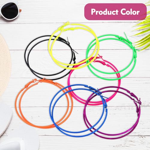 7 Pairs Hoop Earrings, Earrings in Multiple Colors, Vintage 80s-90s Style Pink Earrings for Women, Perfect for Parties & Music Festivals4