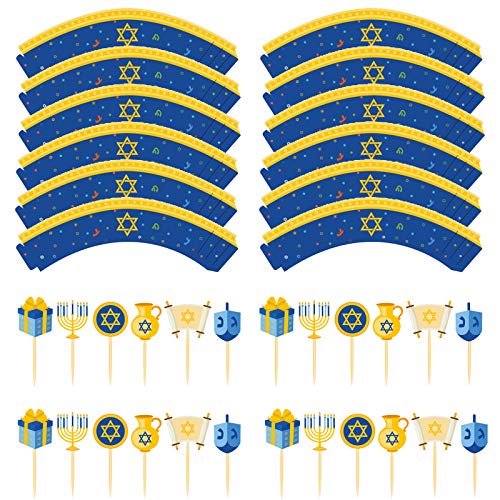 48Pcs Hanukkah Party Cupcake Toppers And Wrappers - Holiday Christmas Chanukah Birthday Party Decorations Supplies Favors #TOP1