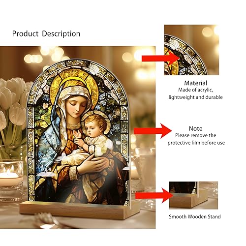Estatua decorativa Virgen María acrílica para altar miniatura 4