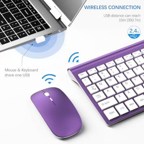 Image of Wireless Keyboard and Mouse Ultra Slim Combo, TopMate - Purple White