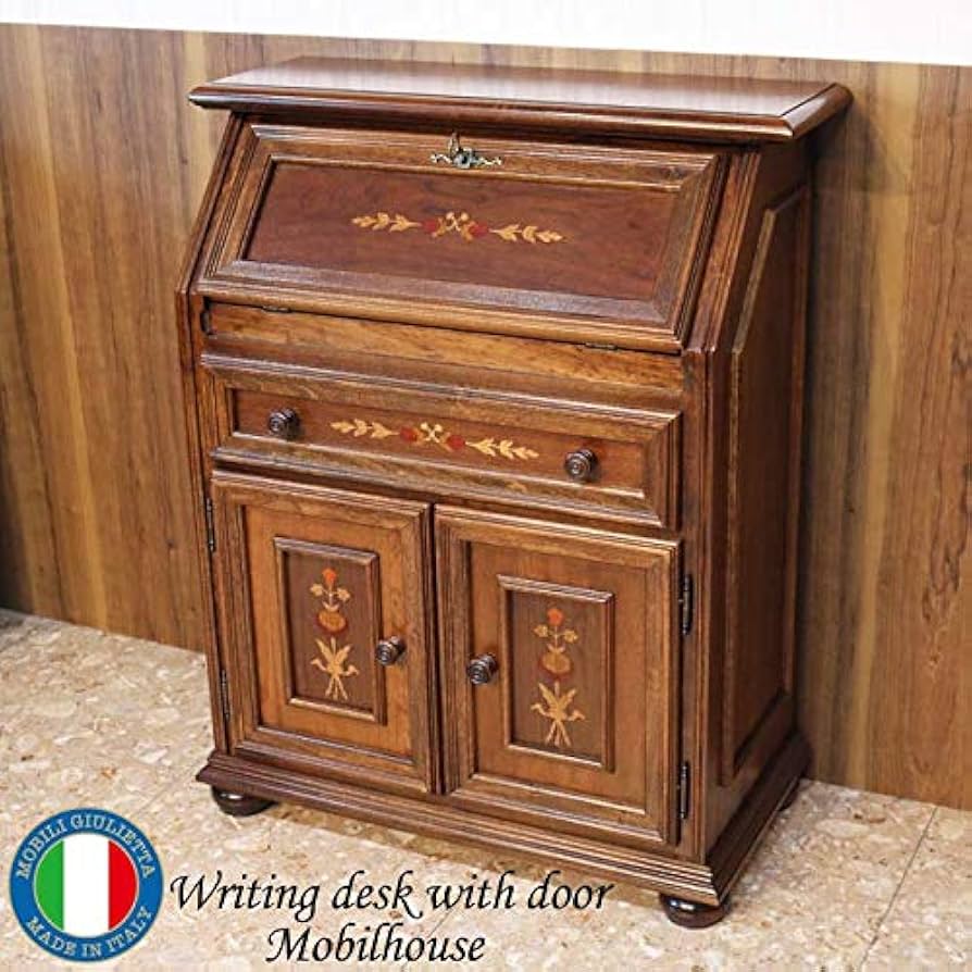 イタリア ライティング ビューロー 机 アンティーク 木製 完成品 ライティング オーク材 ビューロ 机 完成品 木製 レトロ : インテリア