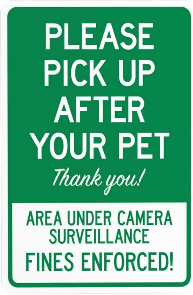 Please Pick Up After Your Pet Thank You Area Under Camera SuCamper Trailereillance Fines Enforced Warning Sign Clean Up Dog Poop Security Metal Signs For Business Wall Safety Caution Decor 8x12 Inch