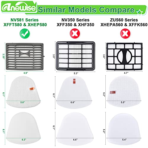 Anewise Filter Replacement For Shark Navigator Nv586 Nv581 Nv581Q Nv585 Nv580 Powered Lift Away Dlx Upright Vacuum, 1 Hepa Post Filter +2 Foam & Felt Filters, Compare To Part # Xfft580 & Xhep580 #TOP2