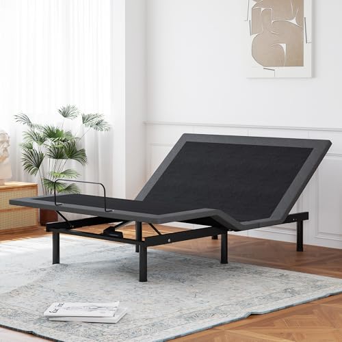 Image of EGOHOME Adjustable Bed Frame Queen for Pain Relief, Metal Folding Bed Base with Remote for Independent Head and Foot Incline, Zero Gravity, Anti Snore | 12 inch Removable Legs, Wireless Remote, Head and Foot Incline, Anti Snore, Zero Clerance Easy Assembly
