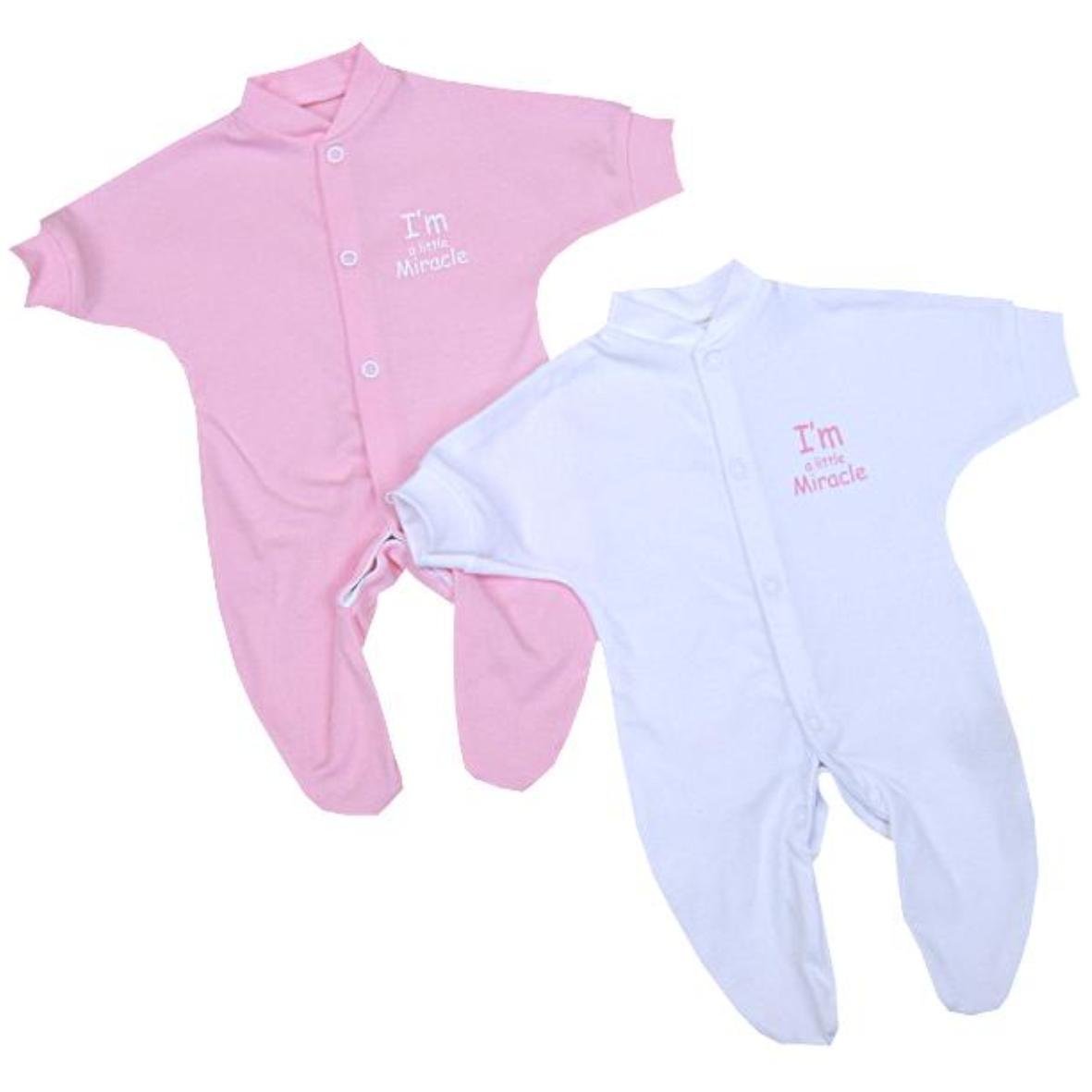 BabyPrem Premature Sleepsuits 2 Pk Babygrow Little Miracle Early Baby Clothes 5.5-7.5lb 44-50cm PINK