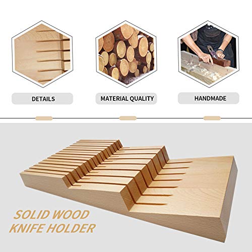 Homeease In-Drawer Beechwood Knife Block, Knife Drawer Organizer And Holder (16.53 X 8.07 X 1.97 Inch) #TOP5