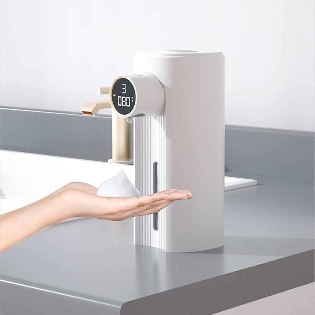 Automatischer Seifenschaumspender, 350 ml, Wandhalterung, berührungslos, 5 Gänge, verstellbarer Seifenspender, für Badezimmer, Küche, Büro (Gel Beige)