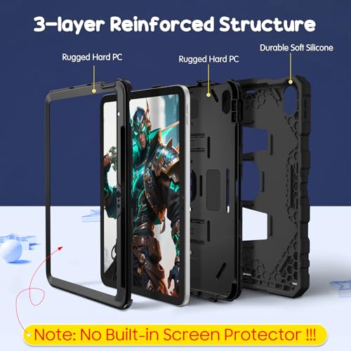 Image of Fintie Kids Friendly Case for iPad (A16) 11th Generation 11 Inch (2025), iPad 10th Generation 10.9 Inch (2022), Fully-Body Rugged Heavy Duty Shockproof Protective Case with Kickstand, Black