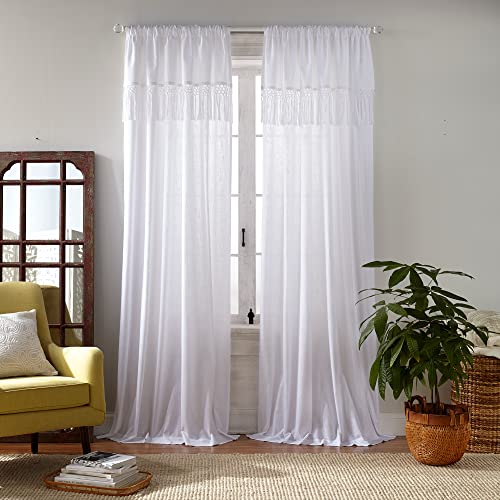Elrene Home Fashions Calypso Macramé Semisheer Curtain Panel with Tassels, (White), (52X84) Elrene Home Fashions Calypso Macramé Semisheer Curtain Panel with Tassels, (White), (52X84)