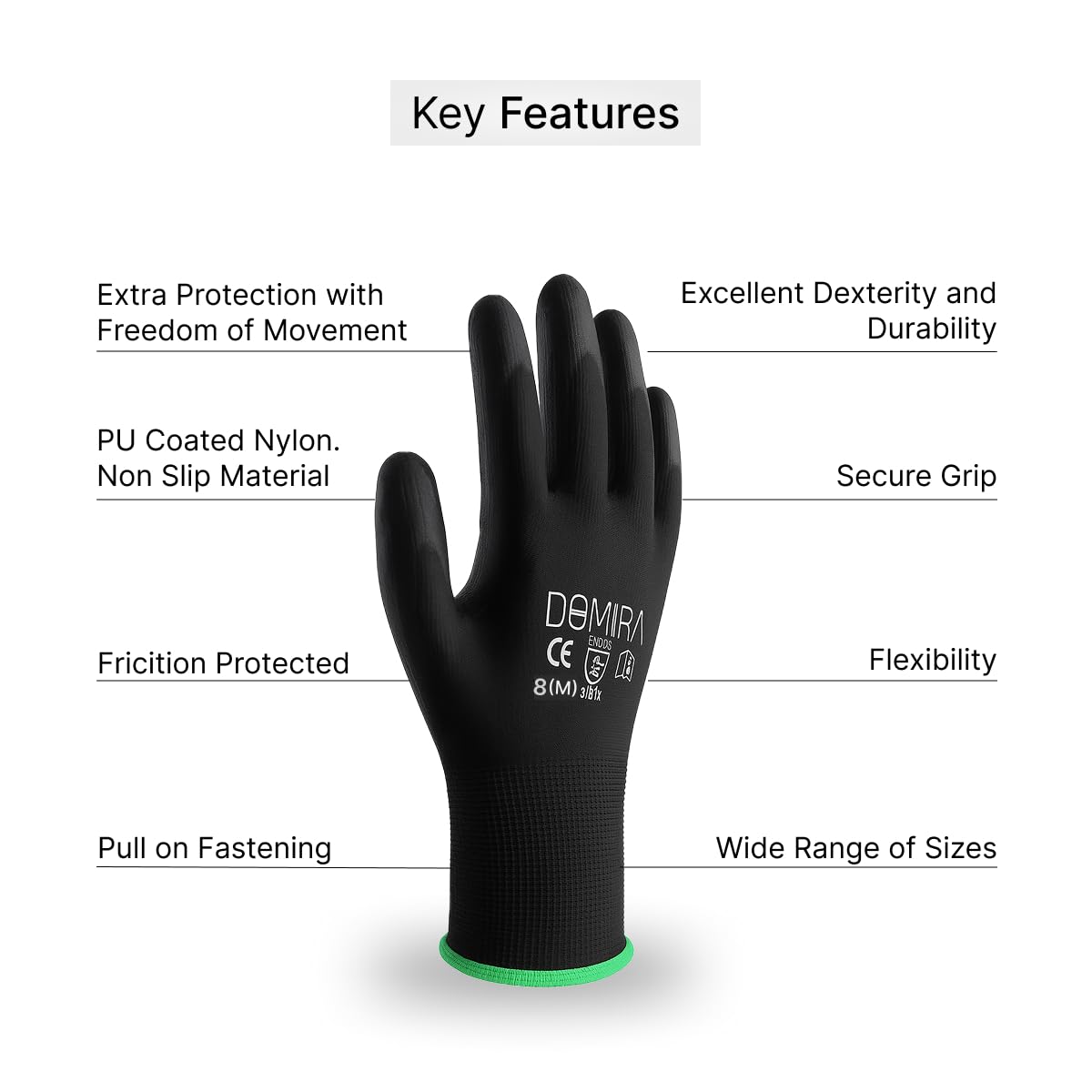 DOMIRA 6 Pack Heavy Duty Work Gloves For Men & Women, Safety Gloves for Men Work Builders, Mechanics, Warehouse & Gardening - Image 2