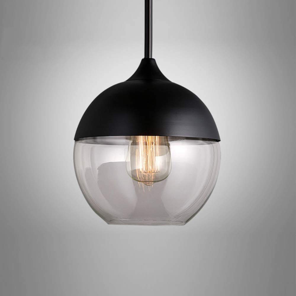 CSXSXAUO Pendant Light Vintage Glass Ceiling Lamp Shade Retro Lighting Industrial Hanging Chrome Base E27 Chandelier for Loft Kitchen Dining Room Bedroom Cafe Bar Restaurant, Transparent (D