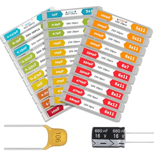 Electrolytic & Ceramic Capacitor Kit – 30 Value 608 Pcs (0.047uF to 680uF 10V 16V 25V 50V) with Individual Compartments– Ideal for DIY Electronics, Circuit Repair and Hobby Projects, Labeled Box