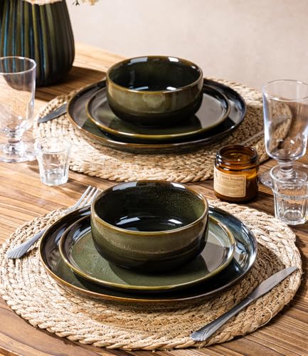 Image of TheTerra Ceramic Dinnerware Set for 4, 16-Piece Plates and Bowls Set