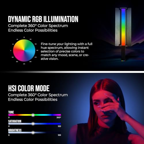 Image of HIFFIN HF-1000 60W RGB LED Stick Light with Grid & Soft Diffuser, 2500K-9900K Adjustable CCT, CRI95+, 24 Effects, 18700Lux@0.5m, App Control, 5200mAh Battery for Photo Video Shooting Use for Creators