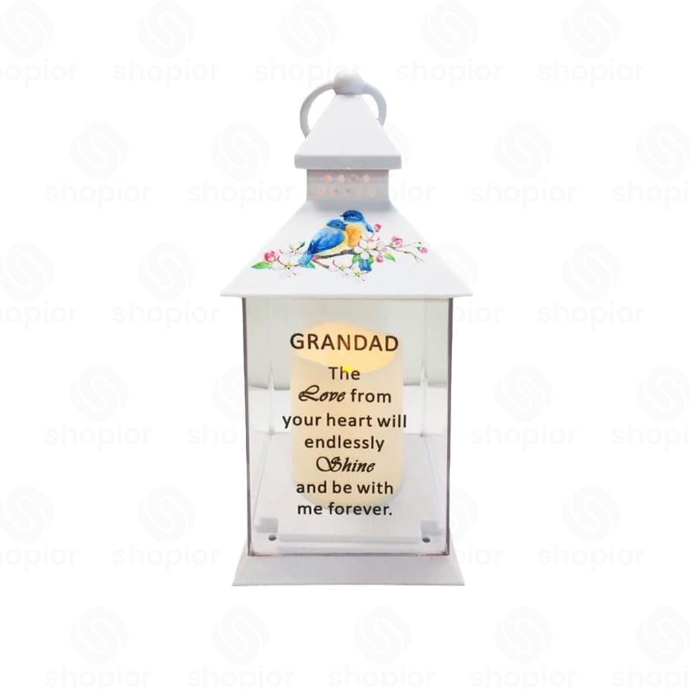 Waterproof Memorial Light Up Lantern for Graveside – Birds Flickering LED Candle with Timer, Weatherproof Remembrance Sympathy Gift or Loved Ones (Birds Lantern - Grandad)