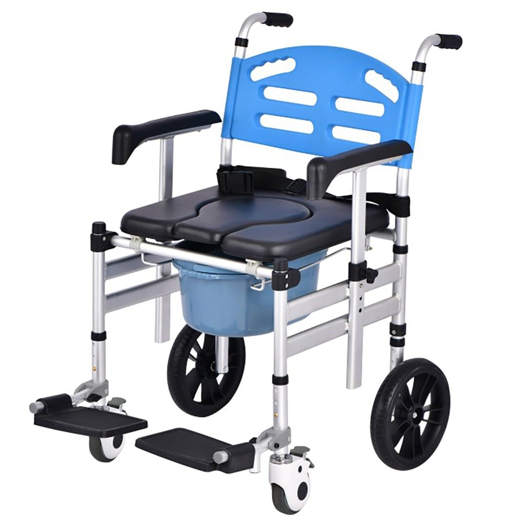 Sedia per WC regolabile in altezza,Sedia da Doccia con Ruote Pieghevole,Sedia wc portatile,per Anziani Multifunzione Sedia,per Anziani e disabili A