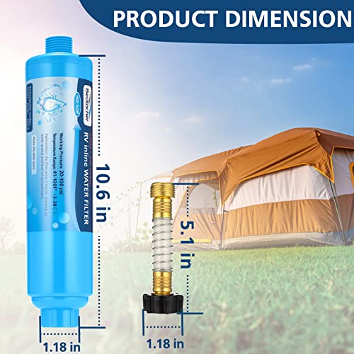 Image of 2-pack RV Water Filter, Advanced RV Inline Water Filter with Flexible Hose Protector, KDF&GAC Reduces Bad Taste, Odors, Chlorine, and Sediment, Camping Essentials for Fresh Drinking Water