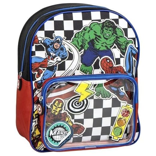 Mochila Escolar Marvel Avengers con Bolsillo Transparente y Diseño de Superhéroes - Mochila Infantil Avengers Resistente para Niños y Niñas