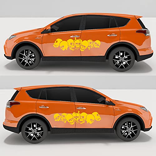 Image of Skull Pattern Auto Side Body Decals Sticker Skull Row Graphics Car Racing Sport Decoration Sticker Self Adhesive Vinyl Sticker 59.06'' x 15.75'', Yellow