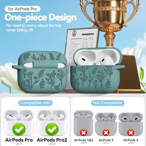 Image of for AirPods Pro 2 Case with 3-in-1 Cleaning Kit & Keychain, Ekoonpft Flower Engraved Silicone AirPod Pro Cases Cover for Apple AirPods Pro 2nd /1st Generation(2023 /2022 /2019), Shockproof & Anti-Scratch