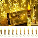 Decorman Wine Bottle Lights with Candle Flame, 10 Pack 20 LED Flameless Cork String Light Battery Operated Copper Wire Mini Fairy Starry Lights for Party Wedding Christmas Halloween